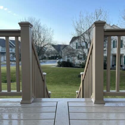 Photo of deck posts and railing and steps