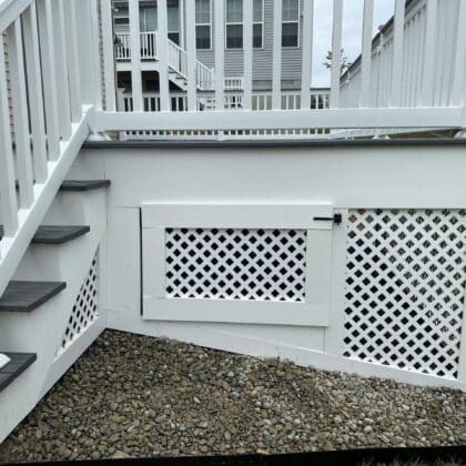 Photo of deck steps and under deck storage area