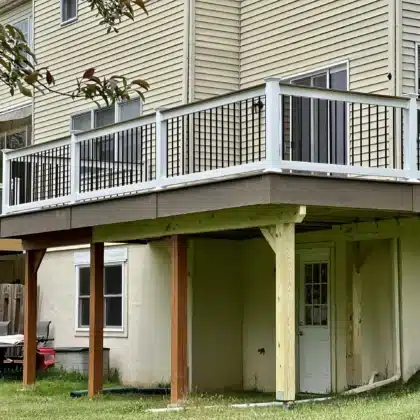 Elevated Timbertech Deck with Black composite railings - Deck Building contractor near me in Maple Glen PA