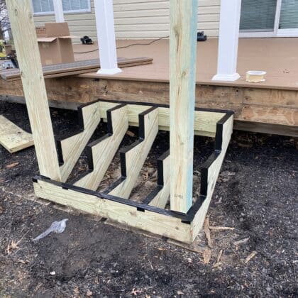 Photo of deck steps being installed