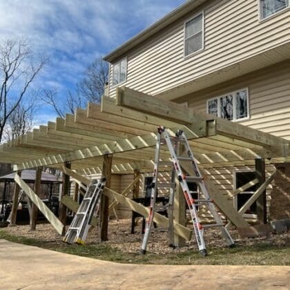 Photo of deck framing and deck joists being installed