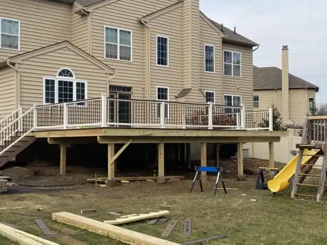 Timbertech decking project with railings and lighting - Deck building company in Pipersville PA