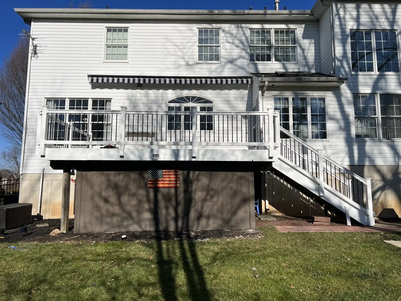 Custom Deck with Vinyl Railings built in Furlong, PA by Precision Decks