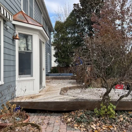 Photo of a wooden deck that is going to be removed for a renovation project