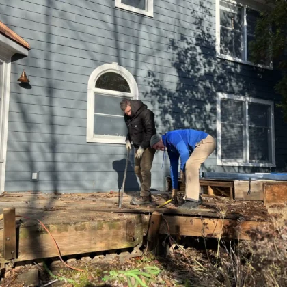 Photo of a deck crew in the process of removing an old deck for a renovation project - Deck renovation services in PA