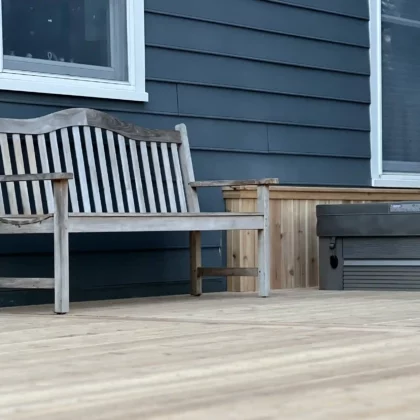 Photo of a bench on a cedar deck